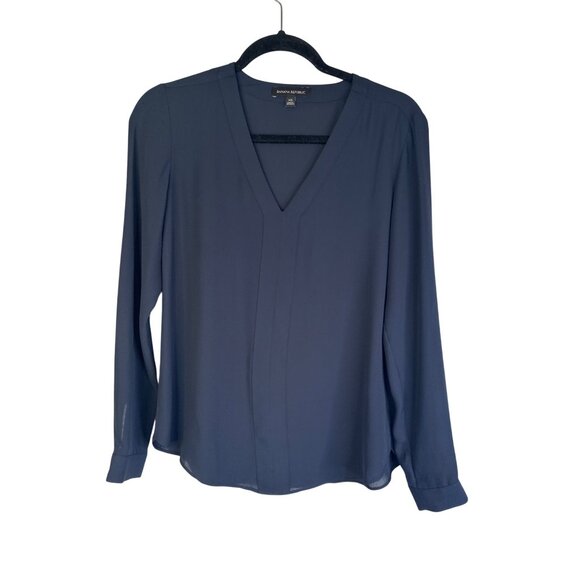 Banana Republic Womens XS Navy Blue Long Sleeve V-Neck Blouse 100% Polyester - Picture 5 of 14